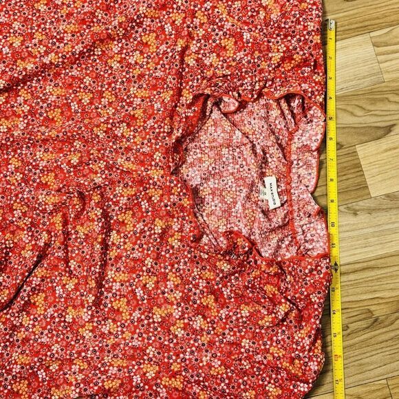 Max Studio Womens Plus Sz 1X Ruffle Neck Top Red White Floral Long Sleeve BOHO - Picture 14 of 15